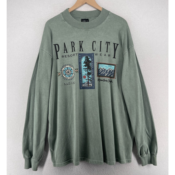 PARK CITY Shirt Mens XL Utah Mountain Resort Ski Long Sleeve Green VTG USA - Picture 1 of 12